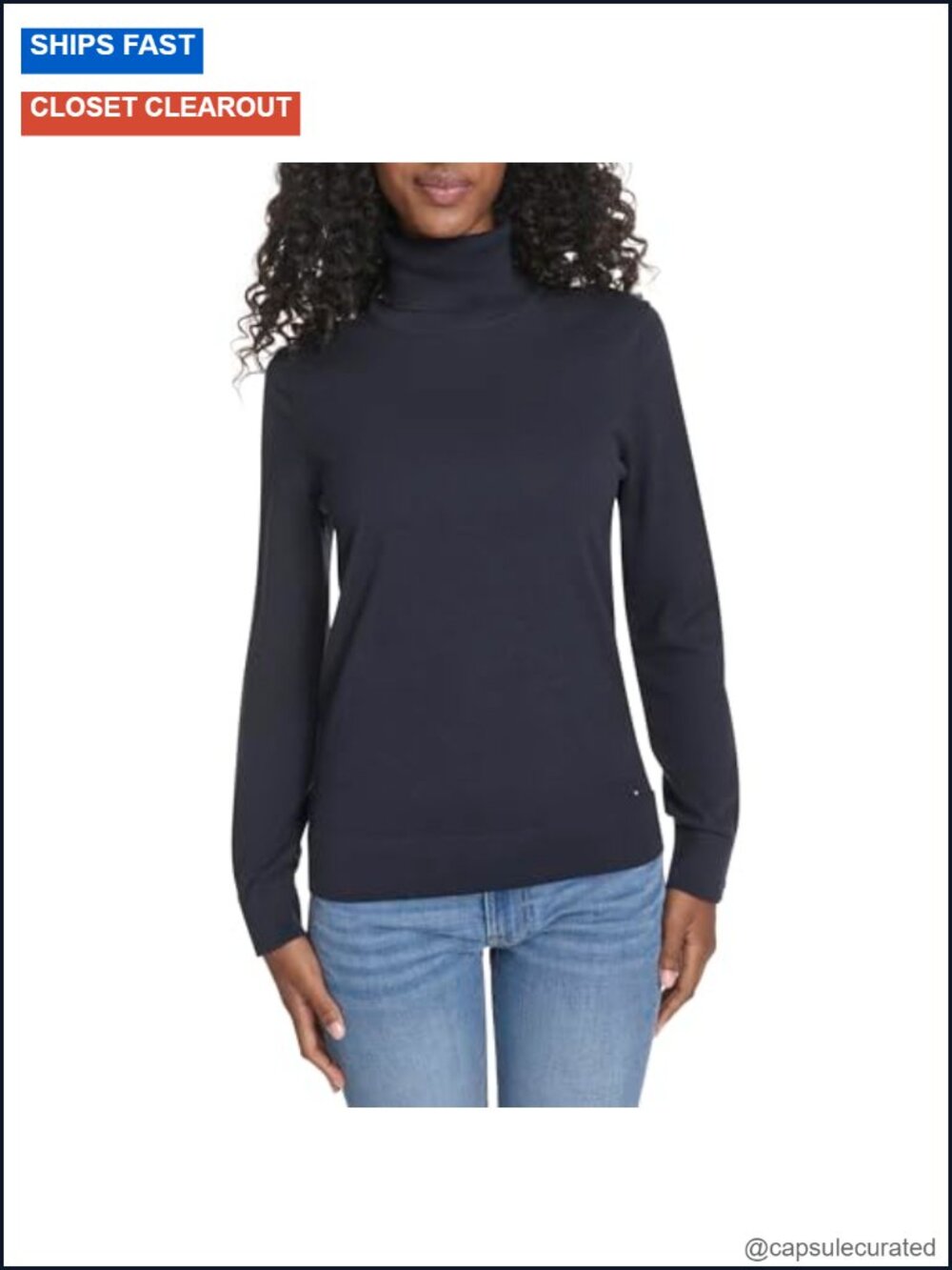 Tommy Hilfiger Women's Cotton Lightweight Turtleneck Sweater Long Sleeve